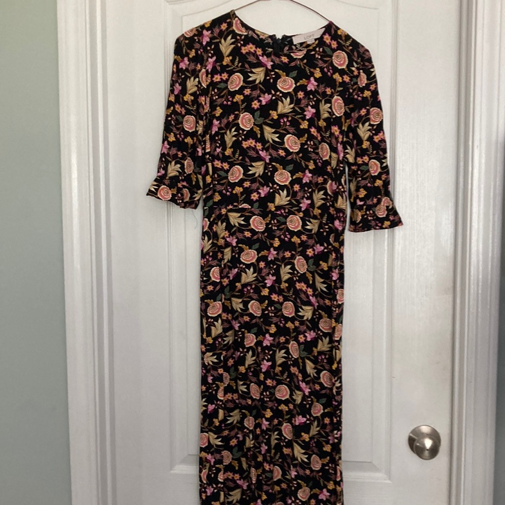 Loft black floral print dress.